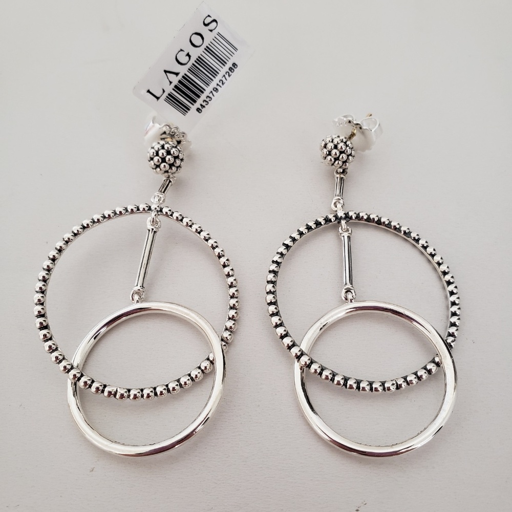 LAGOS Signature Caviar Sterling Silver Double Circle Drop Earrings